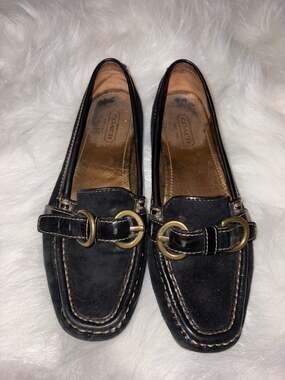 Coach Black Suede and Leather Buckle Loafers